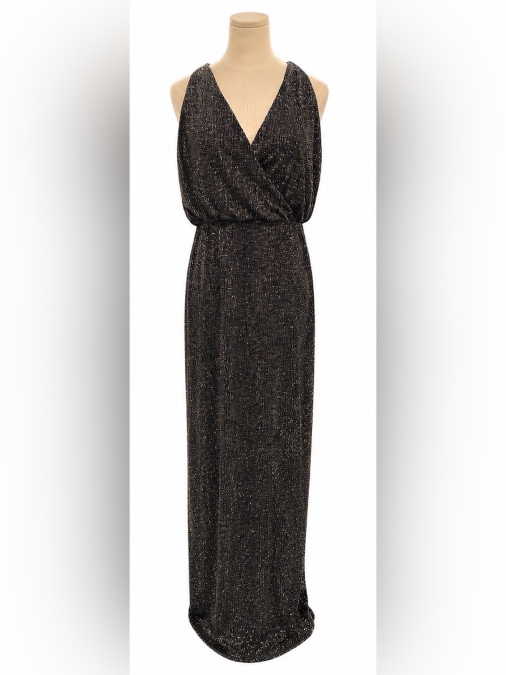 Vince Camuto Size 12 Black Silver Metallic Glitter Wrap Evening Gown
